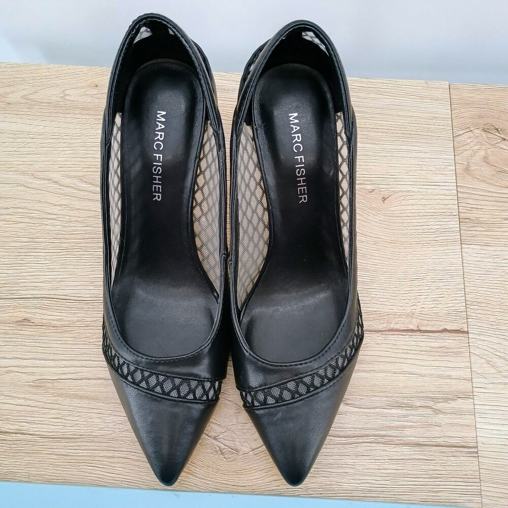 Marc Fisher Dalta Heels Pumps Black Mesh Pointed Toe Stiletto Women’s Size 6.5M - Picture 4 of 12